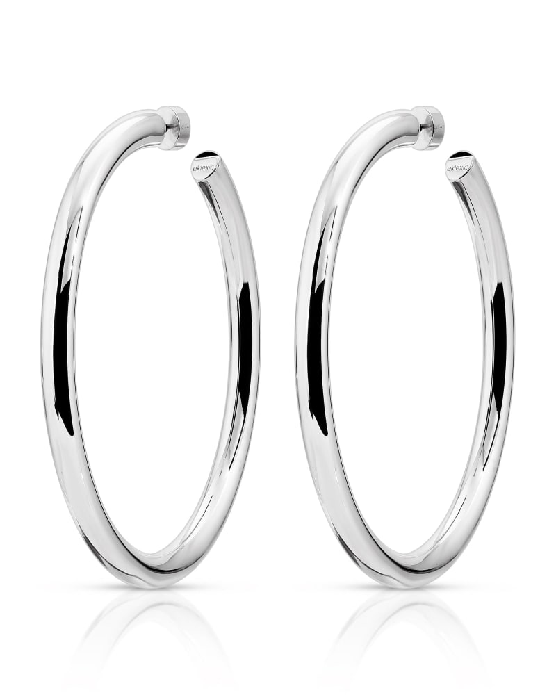 Front of a size one-size-fits-all 2.5" Kelly Hoops Silver in Silver by Eklexic. | dia_product_style_image_id:285569